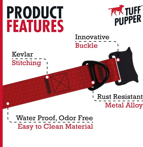 Vista 6 de Tuff Pupper Collar de acción impermeable para perros Collar de perro resistente al agua A prueba de desgarros y sin olor Herrajes metálicos