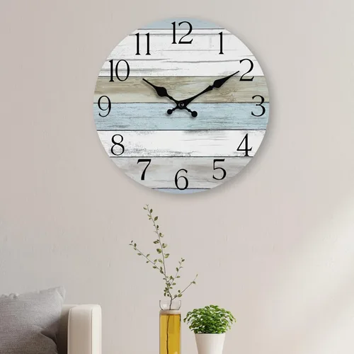 Vista 5 de Reloj de pared de 8 pulgadas, reloj analógico silencioso con pilas A-azul Blanco Marrón