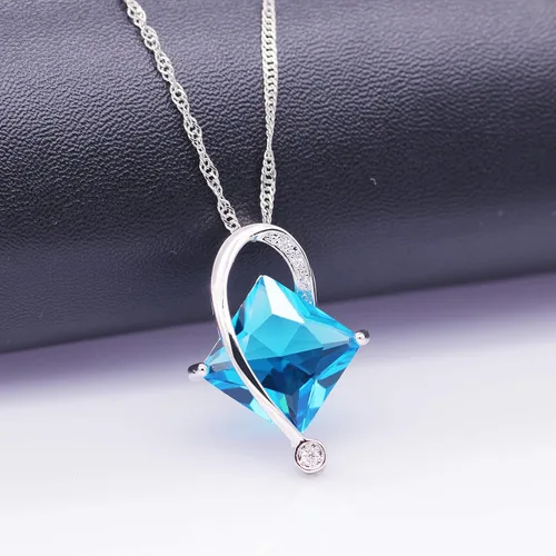 Vista 3 de Uloveido T295 - Juego de collar, anillo y aretes con topacio de cristal cuadrado grande Azul