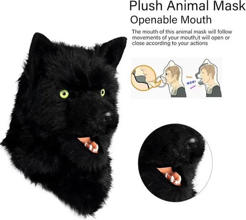 Vista 4 de HAOAN Máscara de perro peludo de cabeza completa de lobo realistas para Halloween, carnaval, disfraces, fiesta, cosplay, disfraz para mujeres