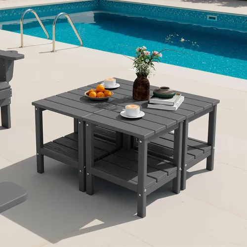 Vista 19 de SERWALL Mesa auxiliar de 2 niveles HDPE para exteriores, resistente a la intemperie, mesa auxiliar Adirondack rectangular Aruba