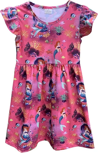 Vista 2 de Vestido Ariel de la Sirenita Ariel para niña de primavera y verano, vestido casual con volteo de perlas para niños