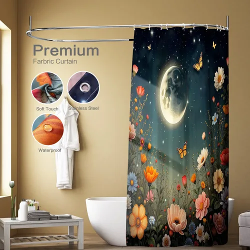 Vista 3 de Vimorco Cortinas de ducha, cortina floral para baño con 12 ganchos, tela de poliéster decorativa para el hogar, lavable a máquina, accesorios