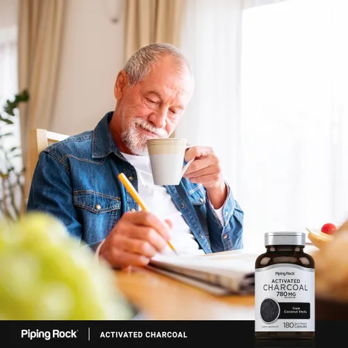 Vista 6 de Piping Rock Píldoras de carbón activado 780 mg 180 cápsulas de cáscaras de coco Suplemento sin OMG, sin gluten