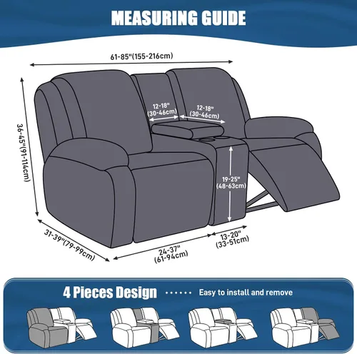 Vista 3 de TAOCOCO Sofá reclinable con funda de consola central, 4 piezas de tela de poliéster elástica, protector de muebles suave y lavable