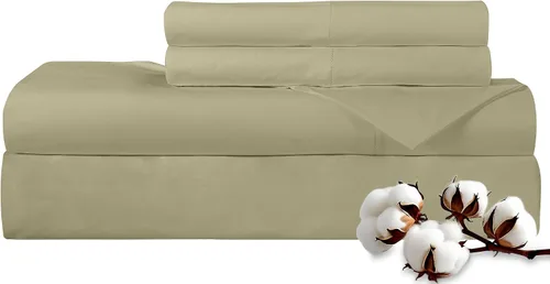 Vista 34 de ROYALE LINENS Juego de sábanas de 300 hilos 100% algodón peinado de fibras largas, 4 piezas, 1 sábana bajera, 1 encimera y 2 fundas de almohada
