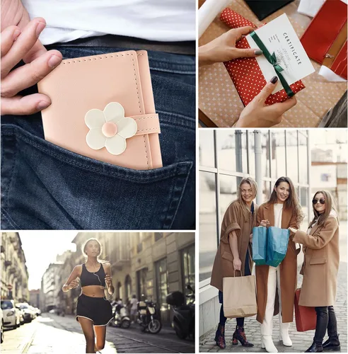 Vista 6 de LJCZKA Bonita cartera pequeña para niñas y mujeres, bloqueo RFID, piel sintética, tres plegadas, bolsillo para efectivo con tarjetero y billetera