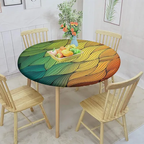 Vista 2 de XISUNYA Mantel redondo ajustado abstracto, diseño de olas de océano con estampado psicodélico, borde elástico, se adapta a mesa redonda de 24