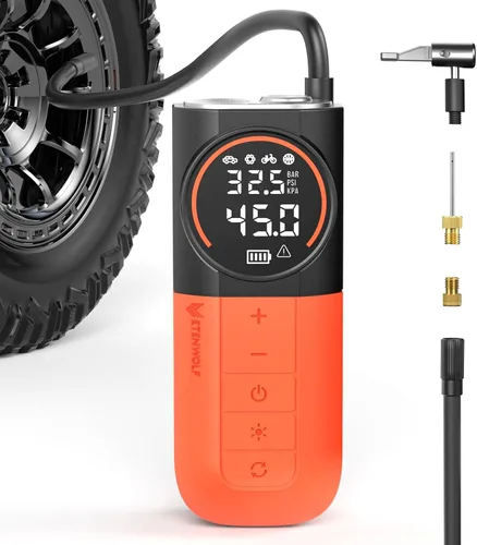 Vista 9 de ETENWOLF Inflador de neumáticos S1, compresor de aire portátil, bomba de aire de 160 PSI para neumáticos de automóvil, bicicleta, motocicleta