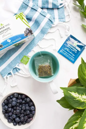 Vista 4 de Miracle Tree - Té orgánico de moringa superalimentaria, paquete de 2, 2 bolsas de té selladas individualmente (arándano, té verde) Variety pack