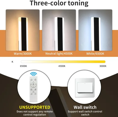 Vista 2 de Luces de Pared Modernas para Exterior de Casa, Apliques de Pared al Aire Libre de 23.6 Pulgadas, 3 Luces Color 3000K/4500K/6000K, Resistente al Agua