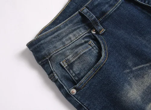 Vista 7 de Jeans rasgados para hombre, diseño ajustado y desgastado, elásticos, cómodos, con cintura flexible 9001 Azul
