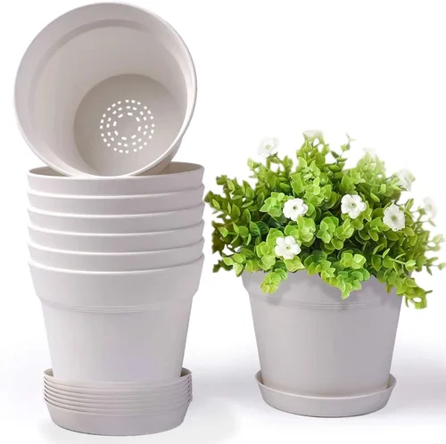Vista 12 de homenote Macetas de plantas, macetas de 6/7.5 pulgadas para plantas, macetas de plástico para interior con múltiples agujeros de drenaje y bandejas