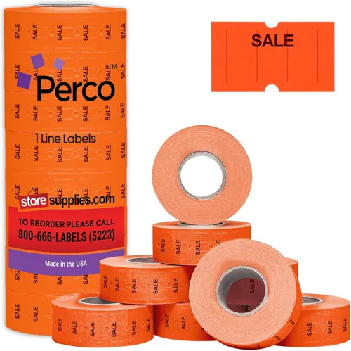 Vista 39 de Etiquetas azules Perco de 1 línea - 8 rollos, 1 funda, 8,000 etiquetas en blanco para pistolas de precio y fecha de 1 línea Perco - Fabricadas