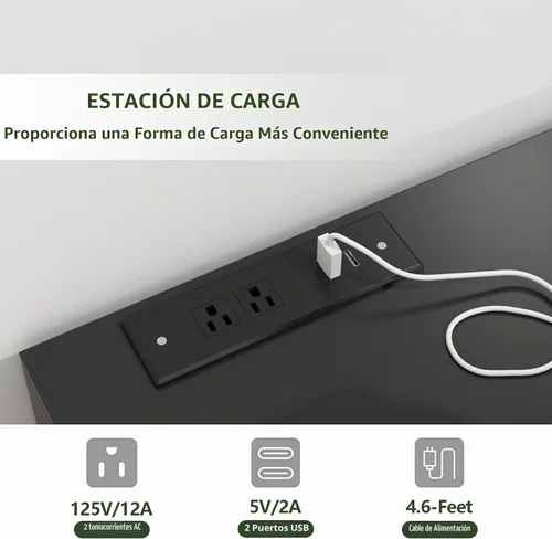 Vista 7 de Loomie Cómoda de 6 cajones para dormitorio, cómoda ancha con estación de carga y luces LED, muebles de dormitorio tradicionales, tocador