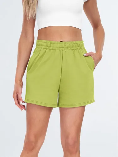 Vista 13 de AUTOMET Pantalones cortos deportivos para mujer, estilo casual, con cordón, cómodos, elásticos, de cintura alta, con bolsillos