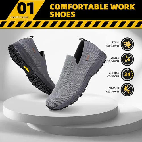 Vista 2 de Zapatos de trabajo antideslizantes para hombre, zapatos de chef impermeables para cocina, hospital, antideslizantes, con amortiguación de aire
