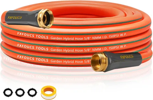 Vista 11 de Manguera de jardín resistente, manguera híbrida flexible y ligera de 5/8 pulgadas con presión de estallido de 600 PSI, mango giratorio y accesorios