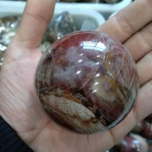 Vista 6 de 1 esfera de madera petrificada de rosa roja de 2.362 in de diámetro de ágata de cristal de cuarzo para decoración de oficina en el hogar