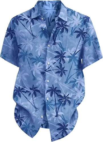 Vista 2 de Camisa hawaiana para hombre, con botones, manga corta, casual, elegante, grande y alta, floral, verano, tropical, para vacaciones