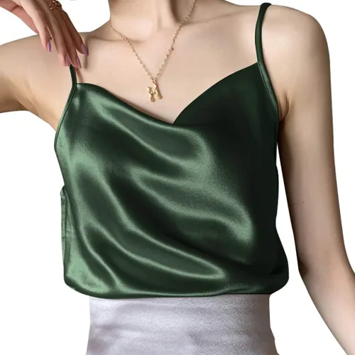 Vista 2 de Camisola sexy de seda sin mangas sin mangas con suave satén