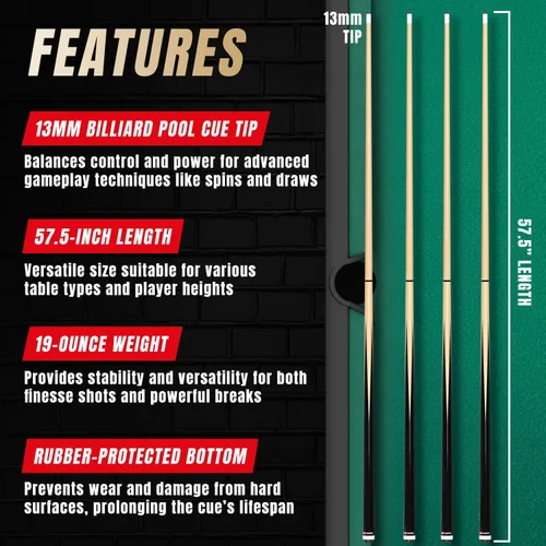 Vista 6 de Prosniper Premium Pool Sticks Set of 4 58-Inch, 19-Oz Canadian Ashwood Pool Cue with Low-Deflection Shaft & 4 Extra Chalks Pro-Grade Billiard