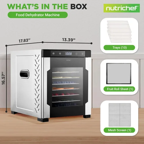Vista 6 de NutriChef Deshidratador eléctrico de alimentos para encimera, 900 vatios de alta calidad, varios niveles: ahorra tiempo frente a 600 W. Haz carne