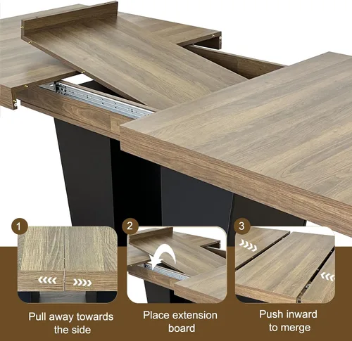 Vista 6 de Juego de mesa de comedor extensible marrón de 63 a 78.74 pulgadas para 4, juego de mesa de comedor de 5 piezas con 4 sillas, mesa de cocina