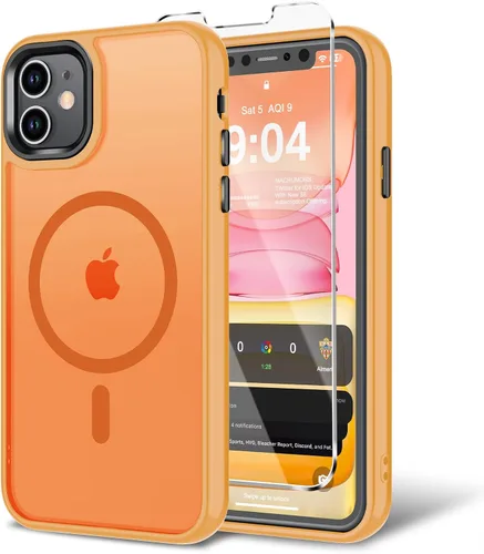 Vista 166 de Funda para iPhone 11 con protector de pantalla, compatible con MagSafe, ultra delgada, translúcida, mate, a prueba de golpes, color negro