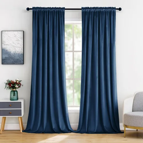 Vista 22 de MIULEE - Juego de 2 paneles de cortinas negro opacas y térmicas de terciopelo para la sala de estar y dormitorio, con bolsillo para cortinero, de 63