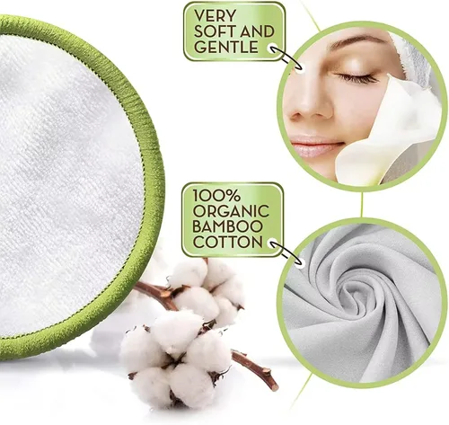 Vista 4 de ISA'S World - Almohadillas de algodón de bambú reutilizables para eliminar el maquillaje (paquete de 20) incluye bolsa de lavandería de algodón