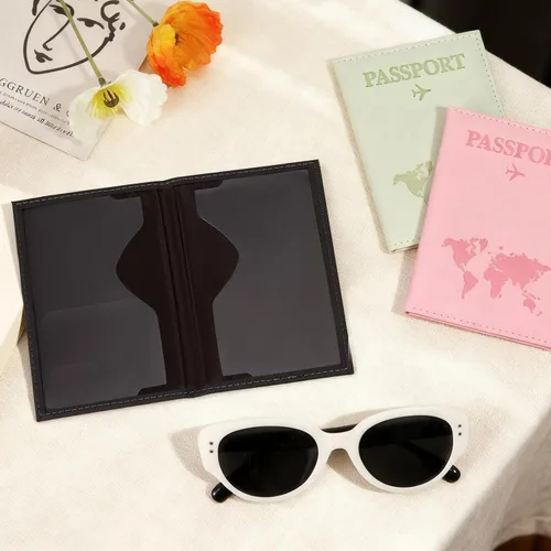 Vista 4 de 3 soportes para pasaporte para viajes, funda de pasaporte familiar, soporte para libro de pasaporte con rosa, negro y verde para tarjeta de crédito