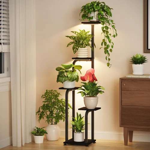 Vista 9 de LASZOLA - Estante alto para plantas, esquina interior de 5 niveles, color negro Negro mate