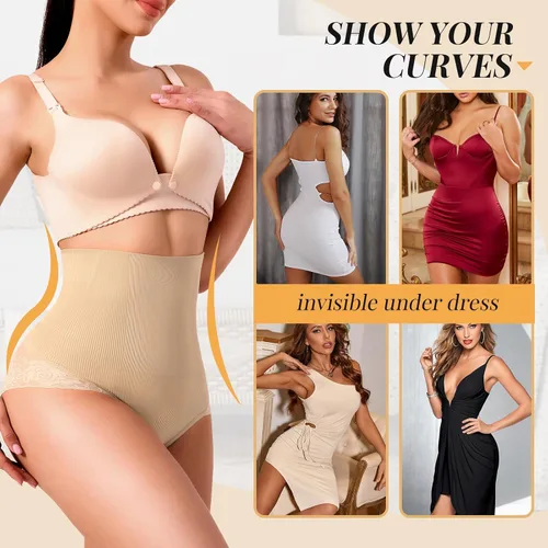 Vista 3 de Ropa interior con control de abdomen para mujer, con encaje de cintura alta, moldeador de cuerpo, sin costuras