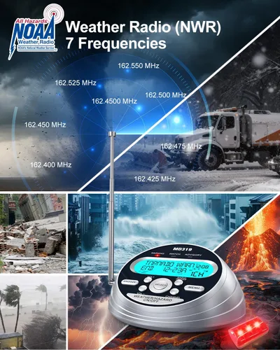 Vista 3 de Radio de alerta meteorológica con 23 códigos de condado, más de 80 alertas Plateado
