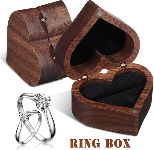 Vista 2 de IMIKEYA Caja de anillo de madera en forma de corazón Caja de anillo de madera Caja de anillo de boda Caja de presentación de madera Caja de anillo
