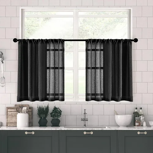 Vista 16 de MRTREES Cortinas transparentes de Aqua Blue, para cocina, de 36 pulgadas de longitud, cortinas transparentes de gasa con filtro de luz, cortinas