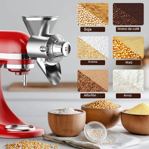 Vista 7 de Accesorio de molino de granos de metal para batidora de pie KitchenAid, molinillo de harina para accesorios y herramientas de Kitchen Aid, apto