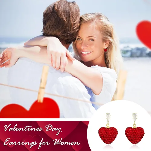 Vista 7 de Pendientes de San Valentín para ella, aretes de cuentas de diamantes de imitación de corazón rojo, camisas de atuendo para mujer, accesorios