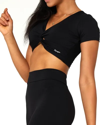 Vista 3 de Danysu Parte superior con nudo frontal para mujer, con relleno, manga corta, para entrenamiento, con nudos, para gimnasio