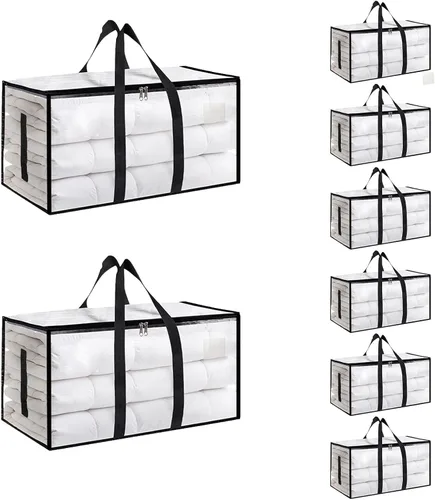 Vista 41 de Paquete de 4 bolsas de mudanza extra grandes y resistentes, bolsas de almacenamiento impermeables con asas y cremalleras, plegables para dormitorio