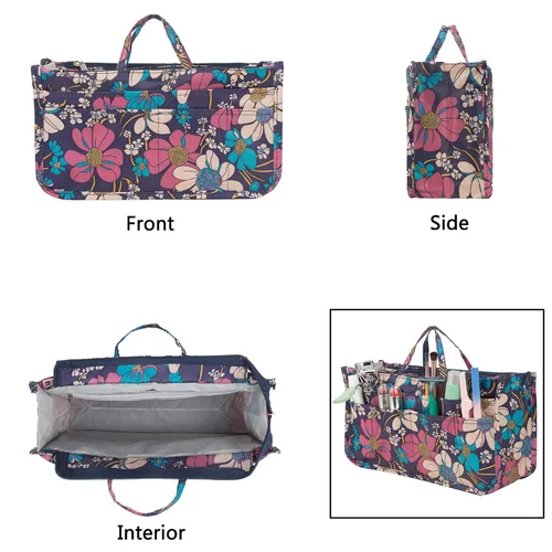 Vista 4 de Micom Organizador de cosméticos extensible, con estampado, asas, 13 bolsillos, para cartera de mujer, L, Azul (Blue Flower)