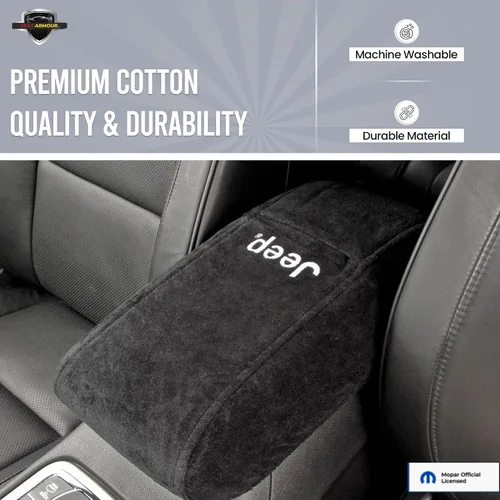 Vista 2 de Cubierta de reposabrazos de consola premium para Jeep Grand Cherokee 2011-2019 – Protector de tapa de consola suave, lavable a máquina – Fácil