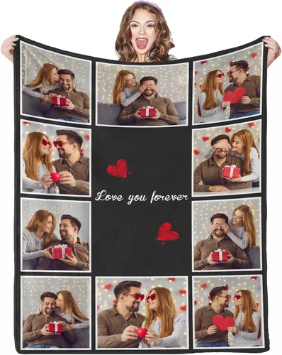 Vista 24 de Mantas personalizadas con fotos, 1 foto, manta personalizada, regalos personalizados para mamá, papá, pareja, novia, novio, esposa, marido, 8 tamaños