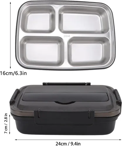 Vista 2 de Lonchera portátil de acero inoxidable 304 Bento Box Lunch Containers Caja de almacenamiento de alimentos con 4 compartimentos vajilla