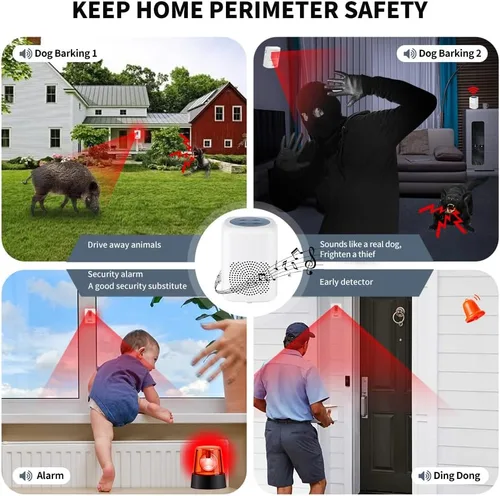 Vista 7 de Alarma de ladridos para perros, detector de movimiento, sensor de movimiento de ladridos al aire libre, rango de 1000 pies, alarma para perros