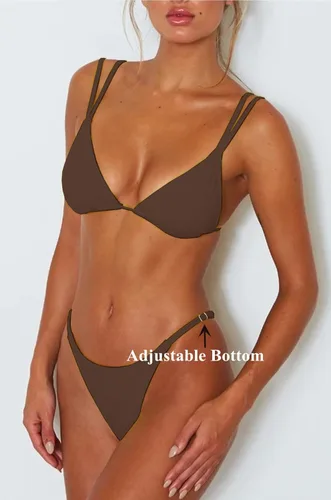 Vista 2 de Bikini sexy de dos piezas, con tirantes dobles, para mujer, traje de baño en triángulo