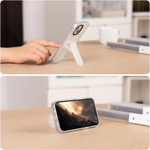 Vista 3 de HAOBOBRO Funda diseñada para iPhone 15 con soporte, compatible con MagSafe, parte trasera de policarbonato transparente antiarañazos + parachoques