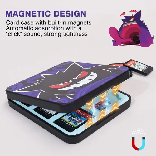Vista 5 de DLseego Gengar Game Case For Switch Lite Switch Switch OLED 12 Slots Game Cards Holder and 12 Micro SD Card Slots Portable Game Card Storage