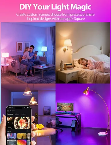 Vista 7 de Bombillas LED inteligentes, bombilla que cambia de color de 9 W, compatible con Alexa y Google Assistant, bombillas Bluetooth WiFi de 2.4 GHz